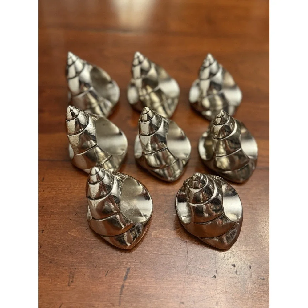 Set of 8 Vintage Silver Plated Seashell Napkin Rings Coastal Nautical Beach 8pc